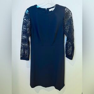 LOFT Navy Sheath Dress with Crochet 	Lace Sleeves